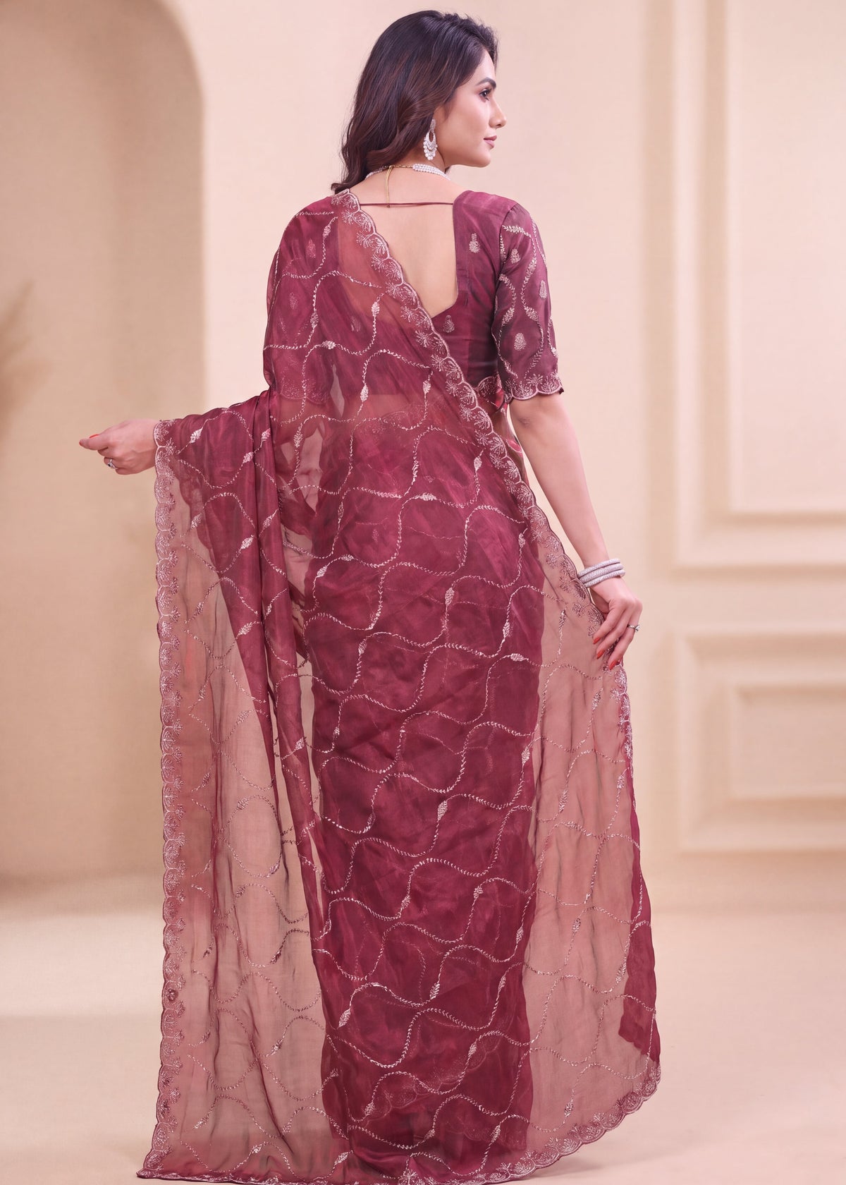 Fendy Chiffon Zari Work Designer Saree