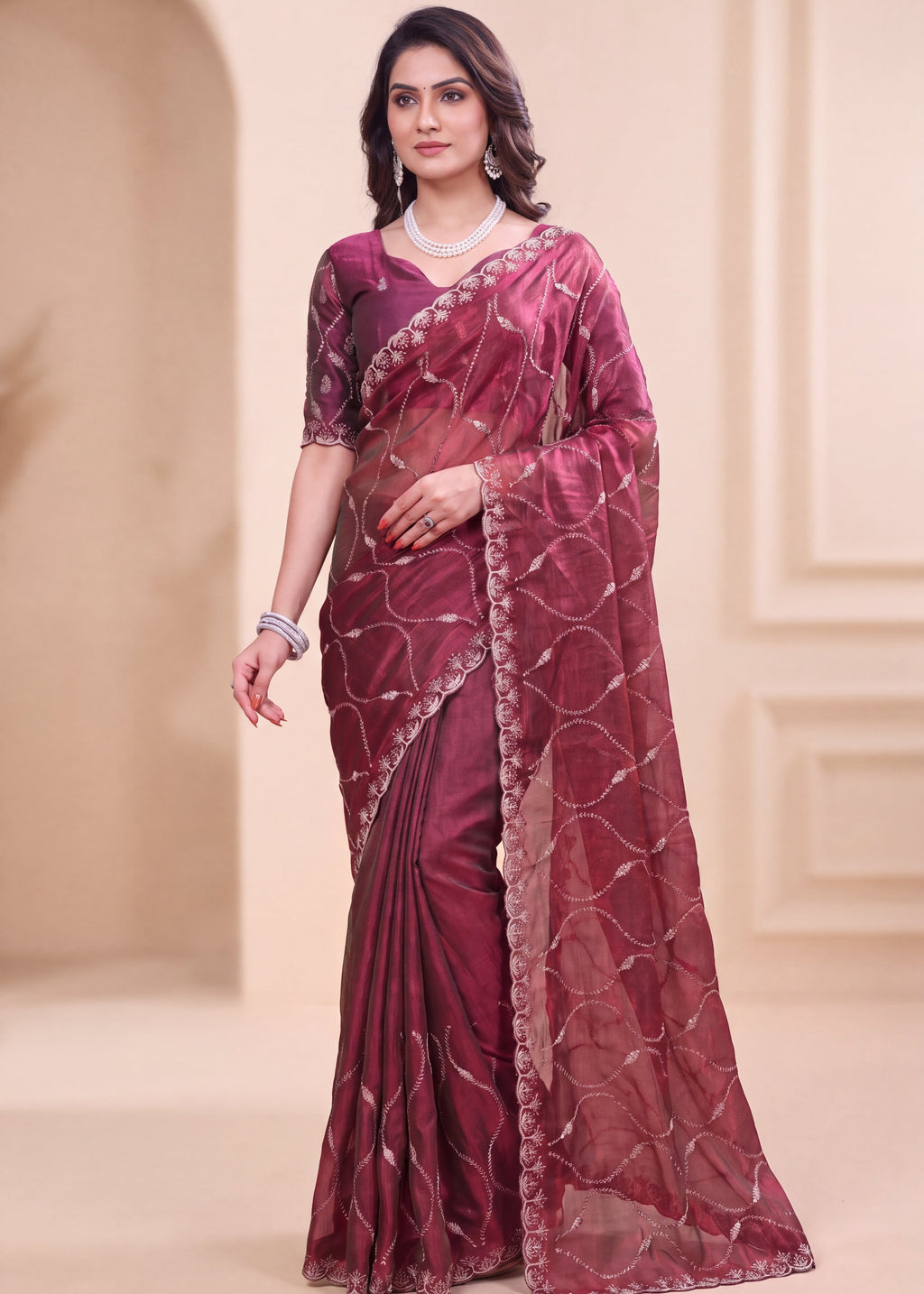 Fendy Chiffon Zari Work Designer Saree