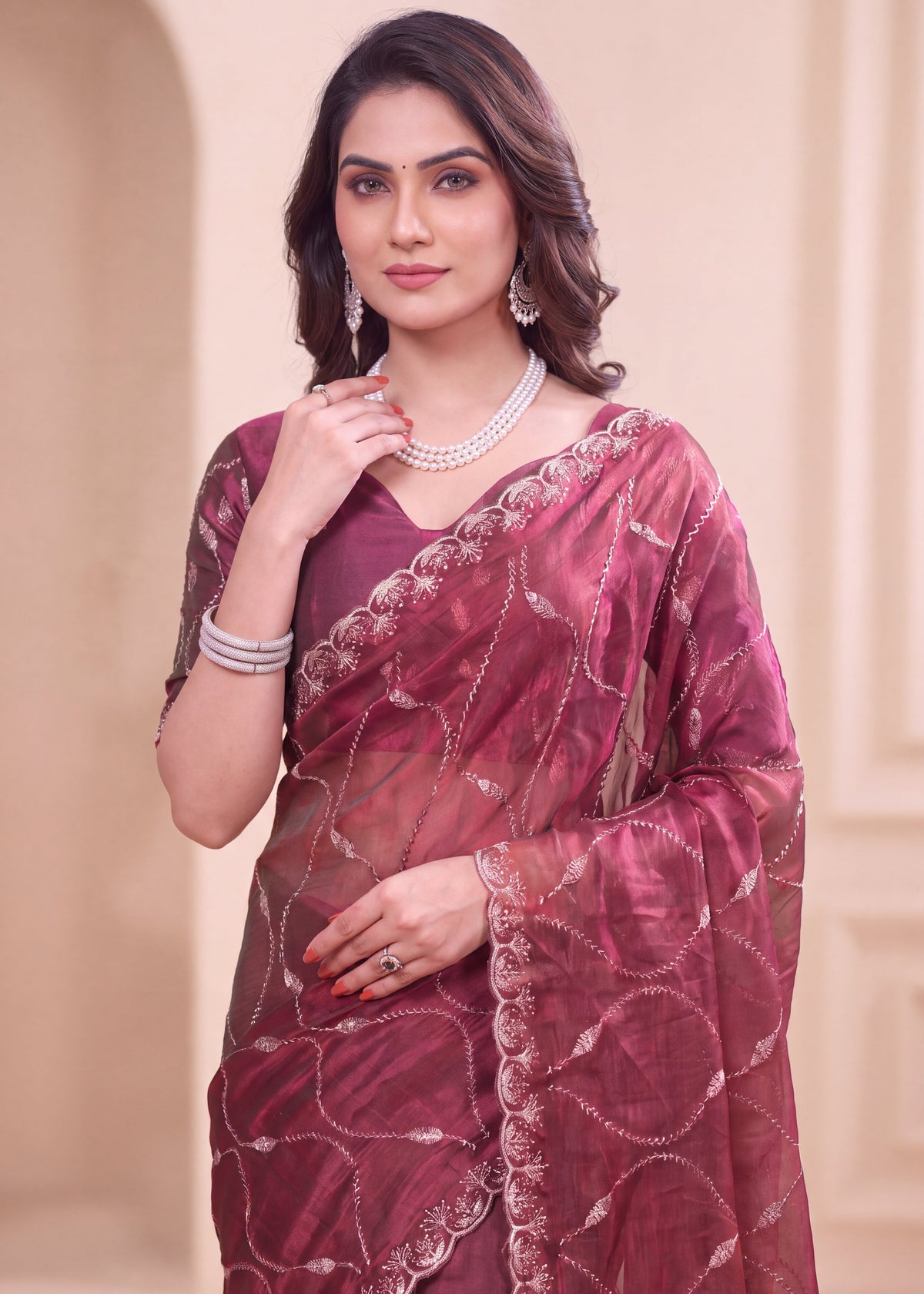 Fendy Chiffon Zari Work Designer Saree