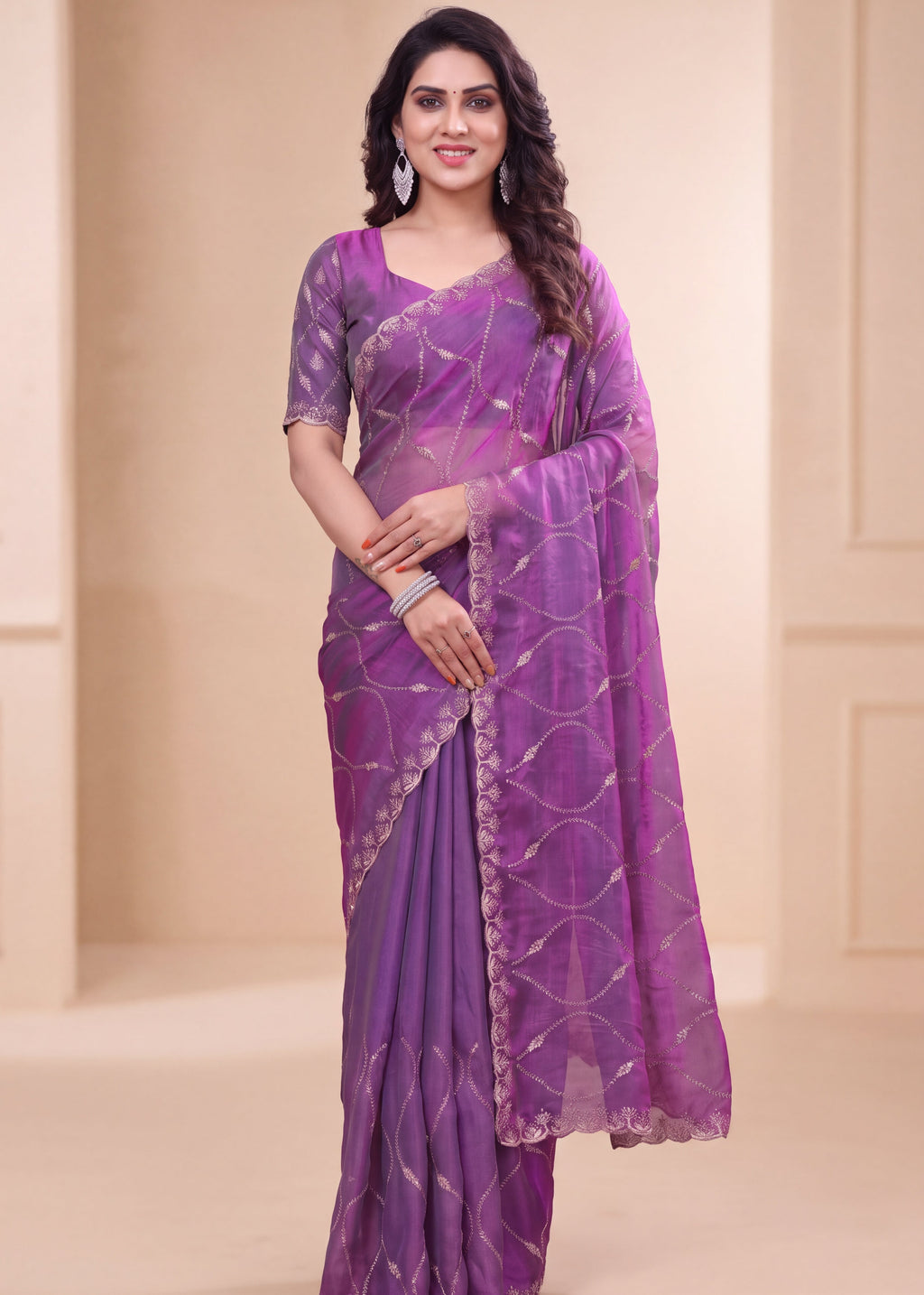 Fendy Chiffon Zari Work Designer Saree