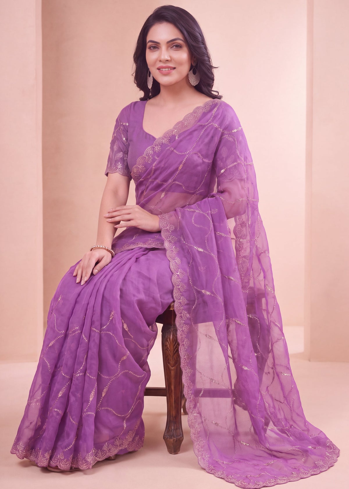 Fendy Chiffon Zari Work Designer Saree