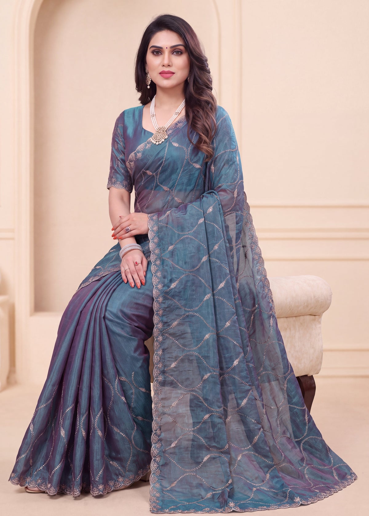 Fendy Chiffon Zari Work Designer Saree