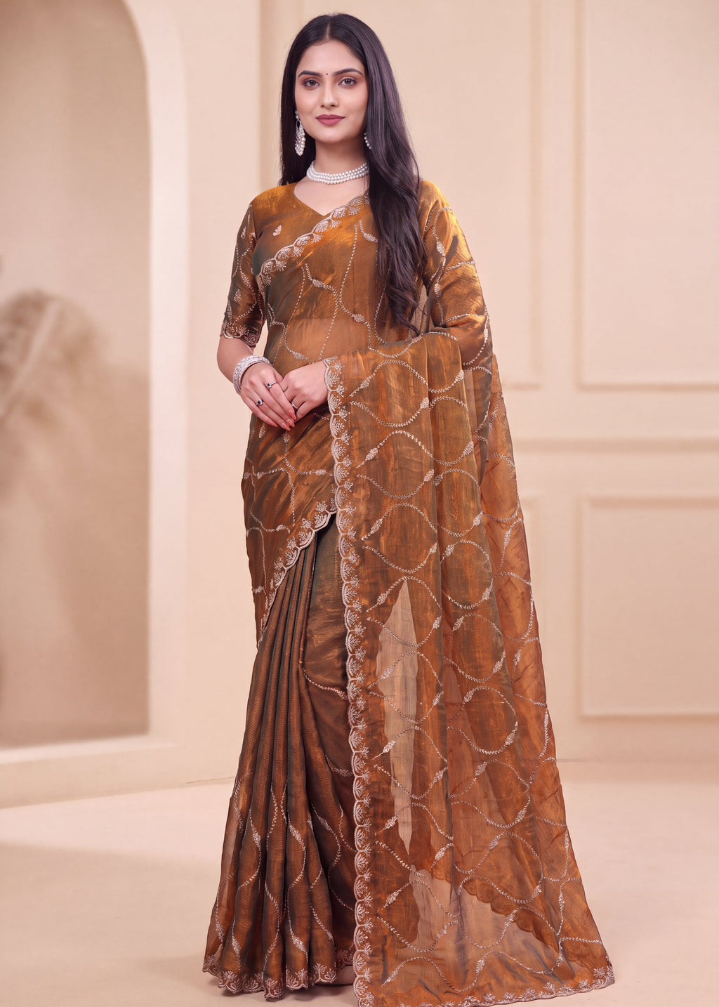 Fendy Chiffon Zari Work Designer Saree