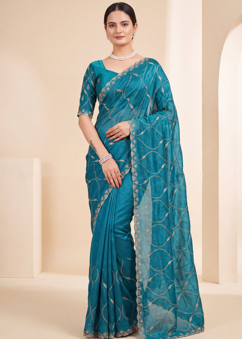 Fendy Chiffon Zari Work Designer Saree