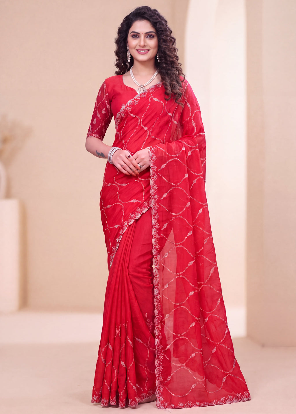 Fendy Chiffon Zari Work Designer Saree