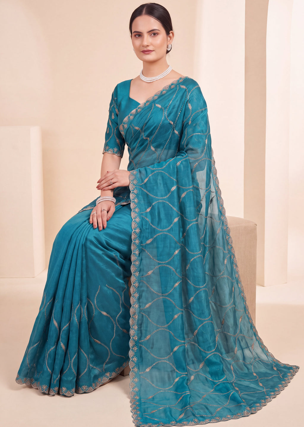 Fendy Chiffon Zari Work Designer Saree