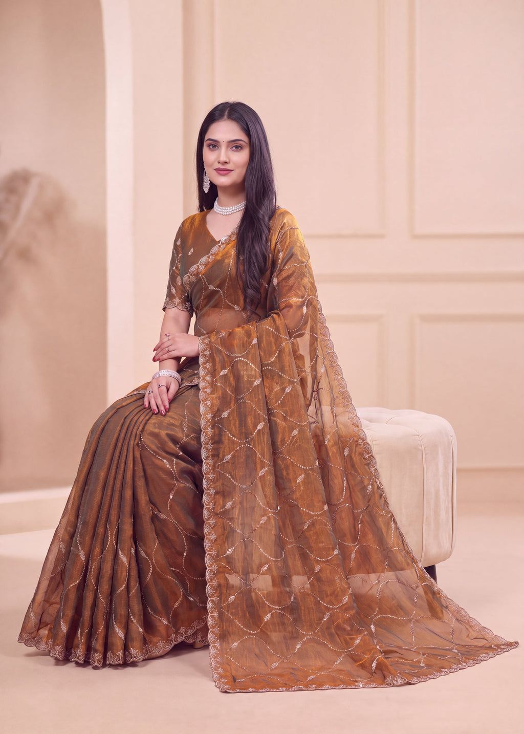 Fendy Chiffon Zari Work Designer Saree
