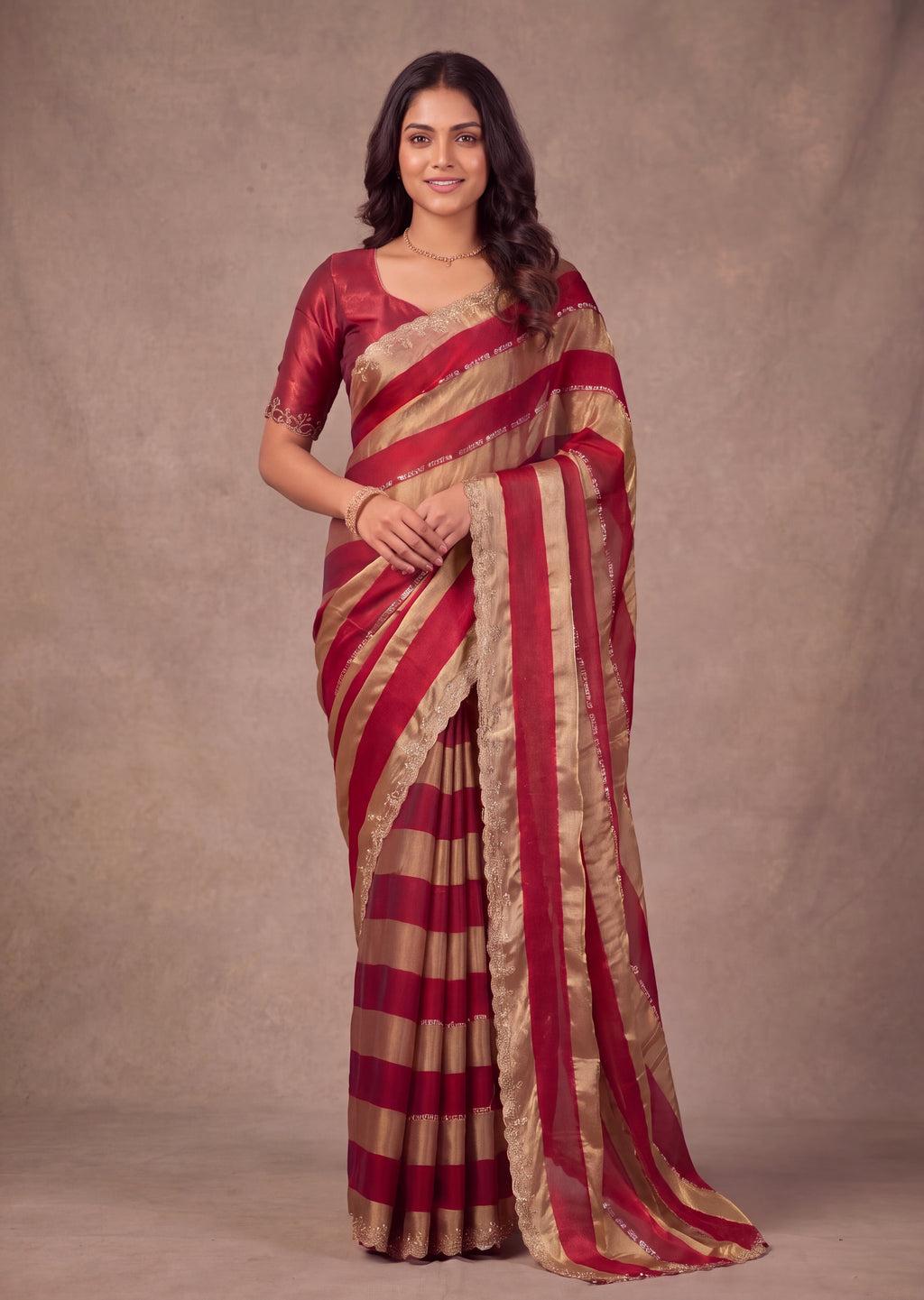 Golden Stripes Silver Zari Luxe Designer Satin Saree