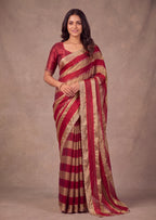 Golden Stripes Silver Zari Luxe Designer Satin Saree