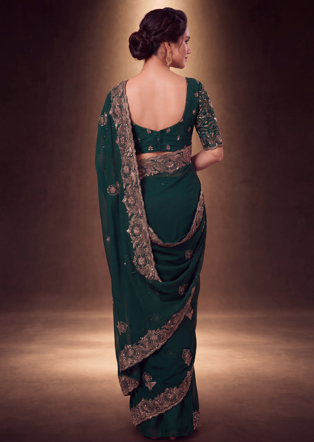 Graceful Emerald Chiffon Embroidered Saree
