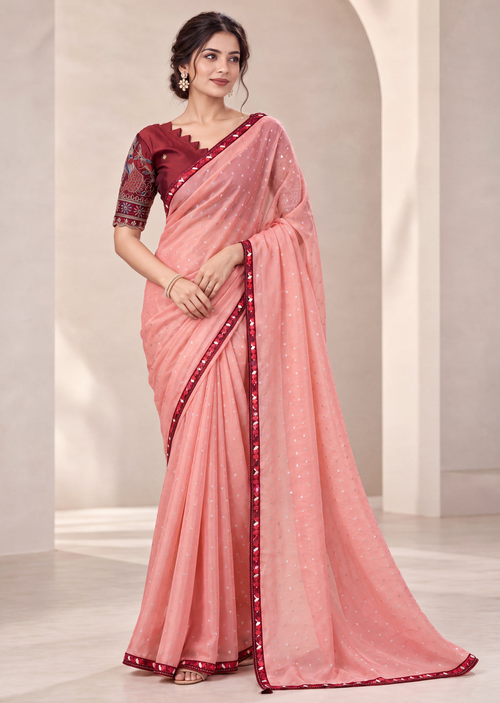 Embellished Solid Chiffon Designer Saree