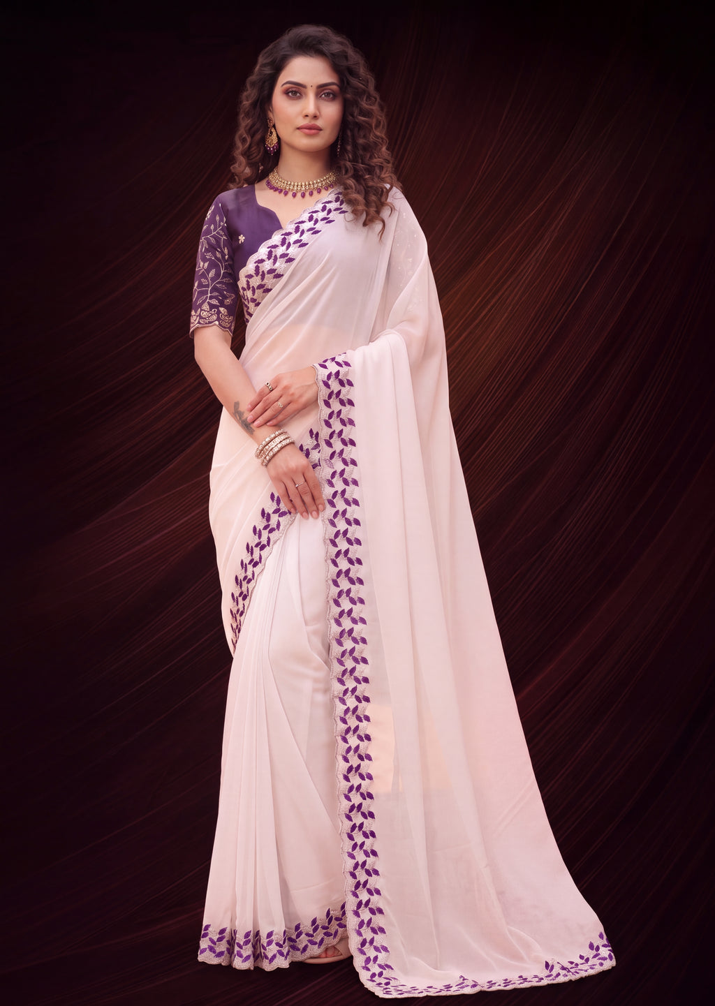Festive Embroidered Shimmer Georgette Designer Saree
