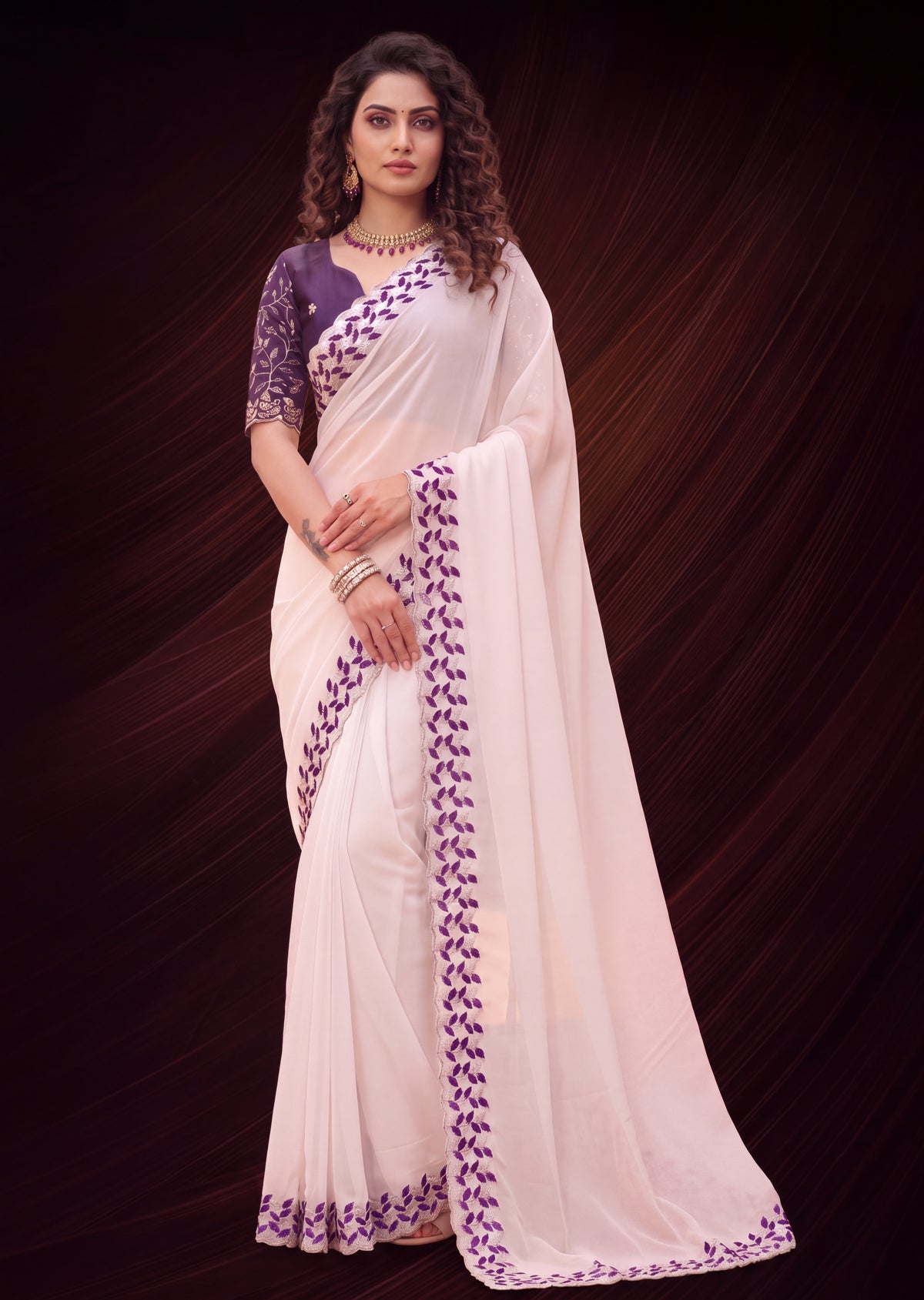 Festive Embroidered Shimmer Georgette Designer Saree