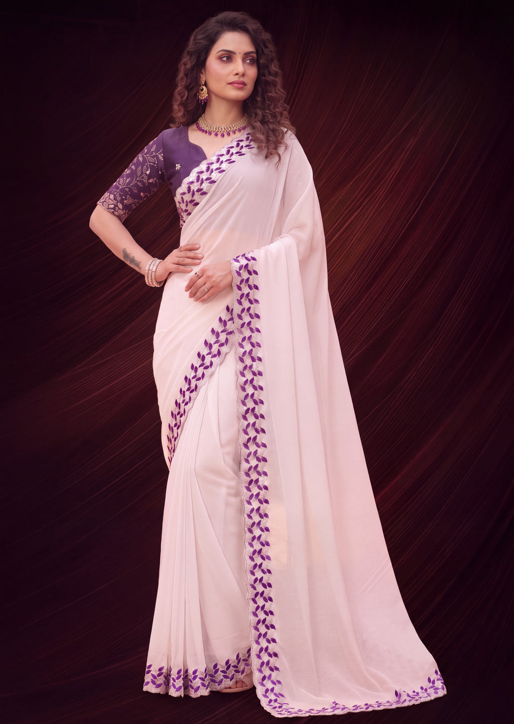 Festive Embroidered Shimmer Georgette Designer Saree