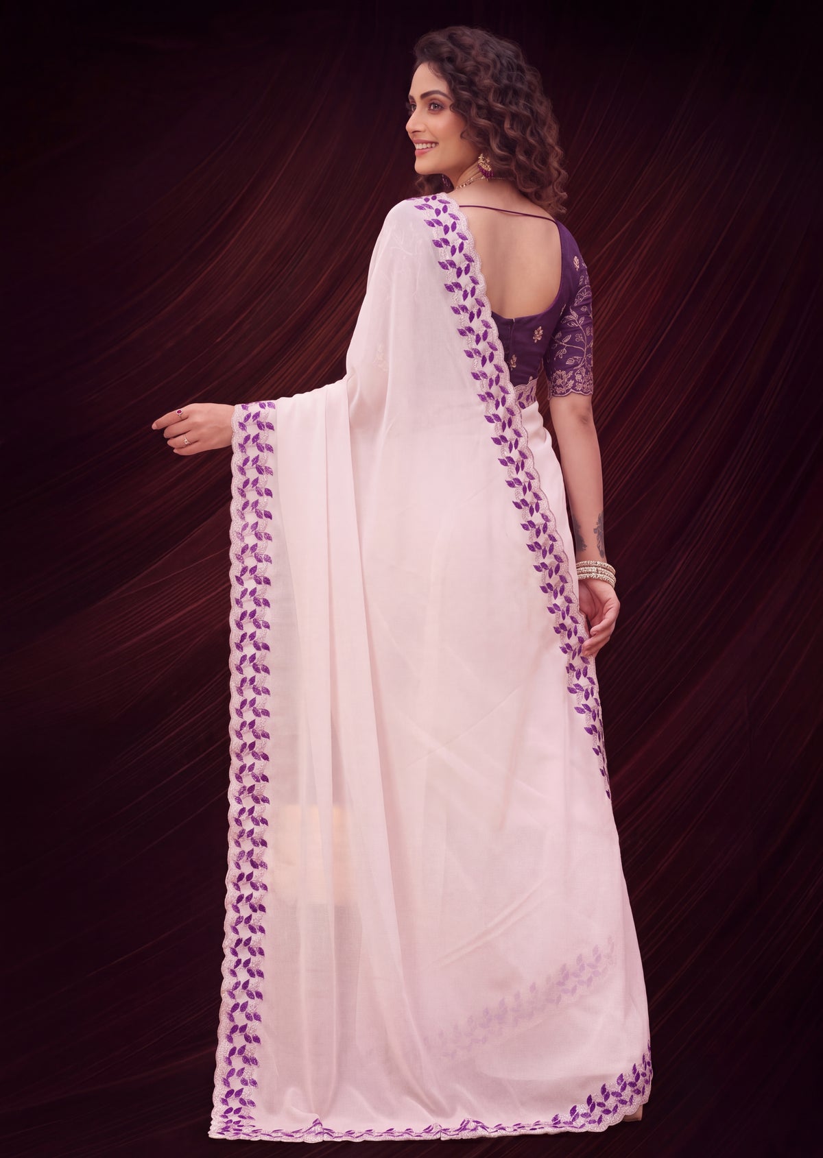 Festive Embroidered Shimmer Georgette Designer Saree
