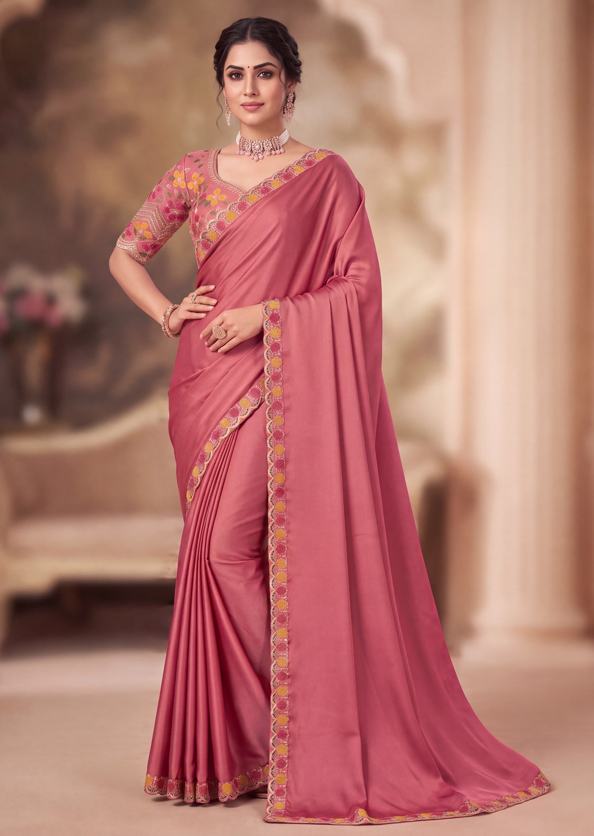 Floral Embroidered Saree with Designer Blouse