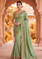 Floral Embroidered Saree with Scalloped Border