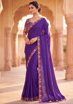 Floral Embroidered Saree with Scalloped Border