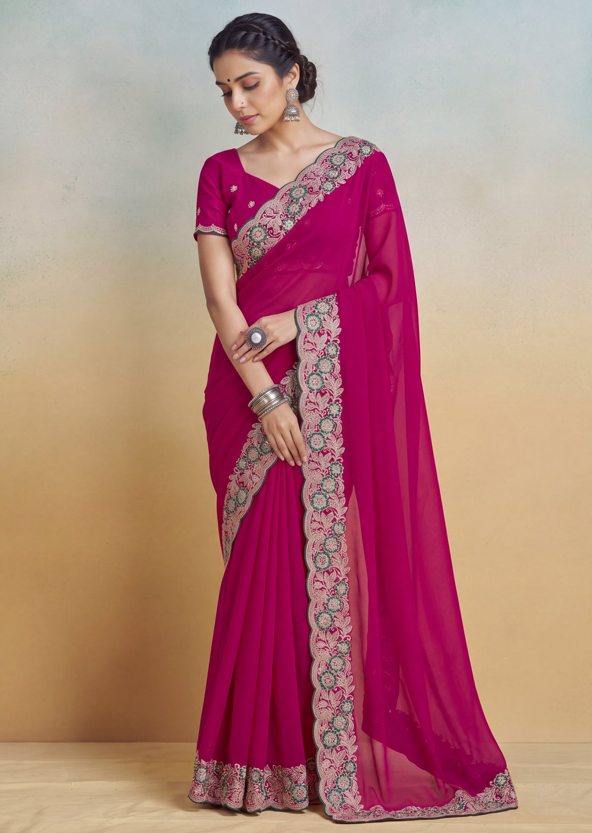 Floral Embroidered Cutwork Elegant Georgette Saree