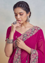 Floral Embroidered Cutwork Elegant Georgette Saree