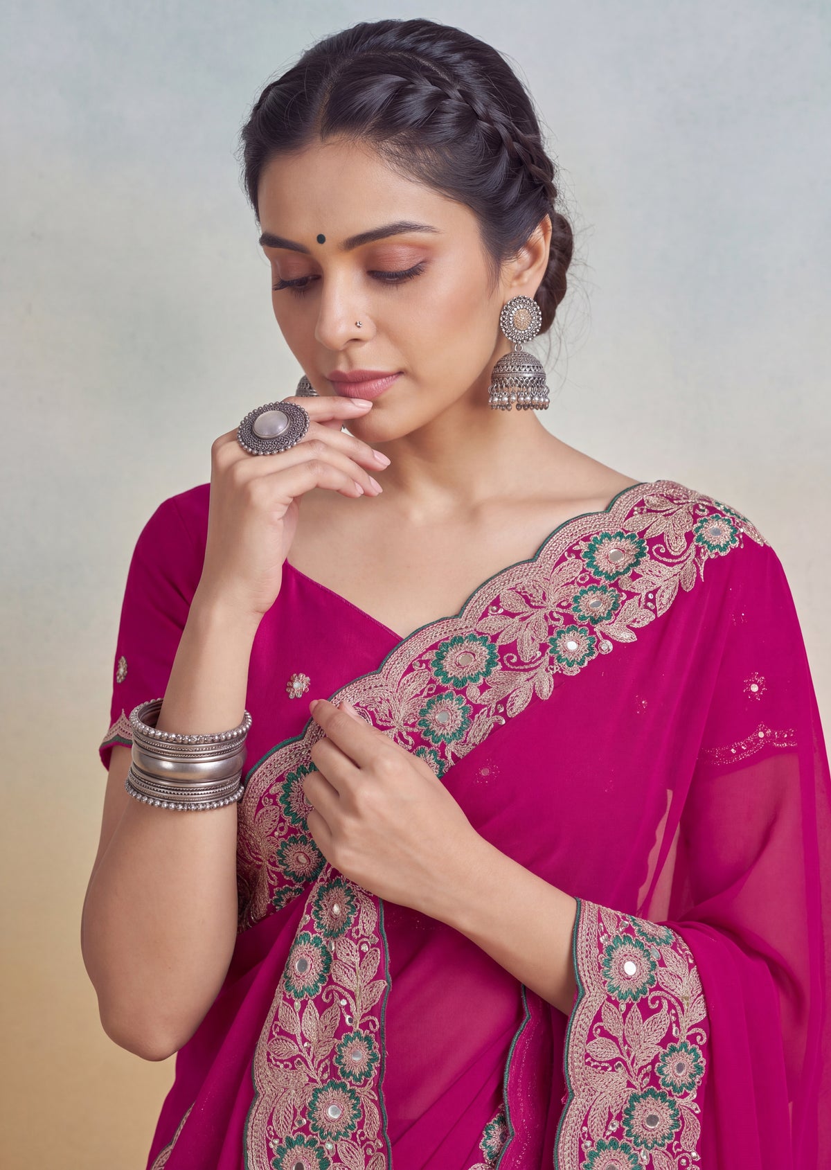 Floral Embroidered Cutwork Elegant Georgette Saree