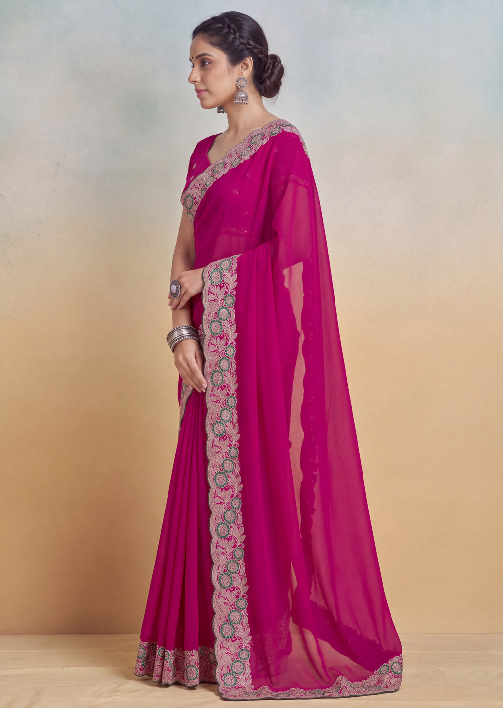 Floral Embroidered Cutwork Elegant Georgette Saree