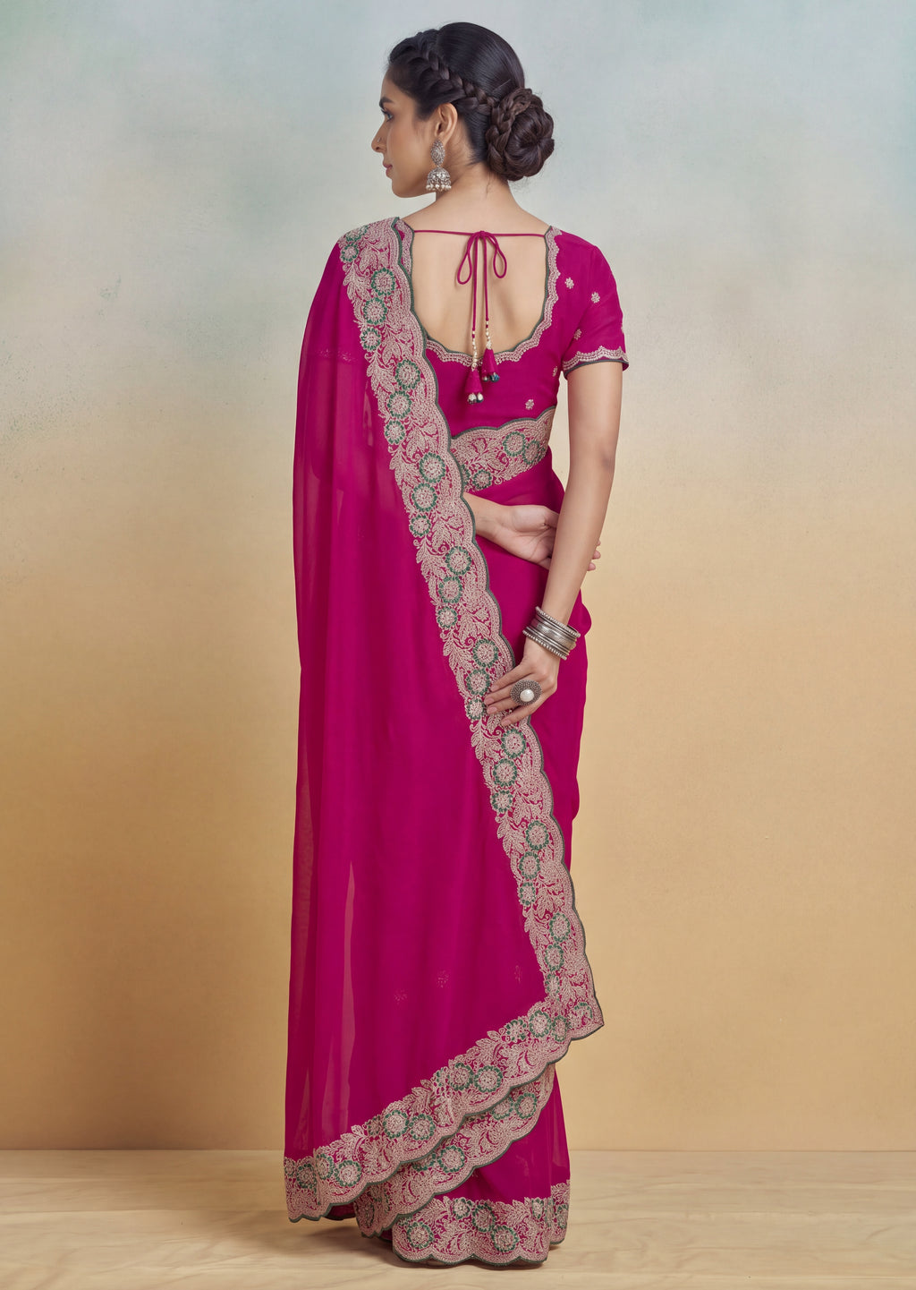Floral Embroidered Cutwork Elegant Georgette Saree