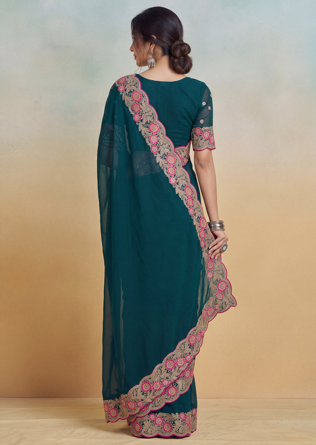 Floral Embroidered Cutwork Elegant Georgette Saree