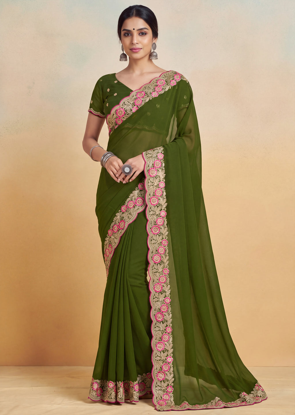 Floral Embroidered Cutwork Elegant Georgette Saree