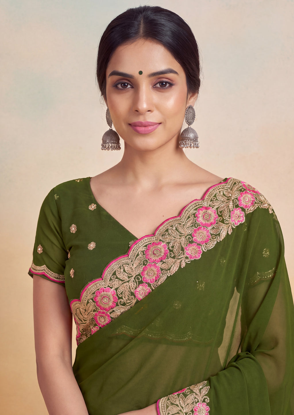 Floral Embroidered Cutwork Elegant Georgette Saree