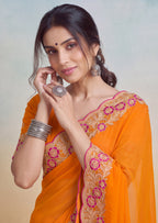 Floral Embroidered Cutwork Elegant Georgette Saree