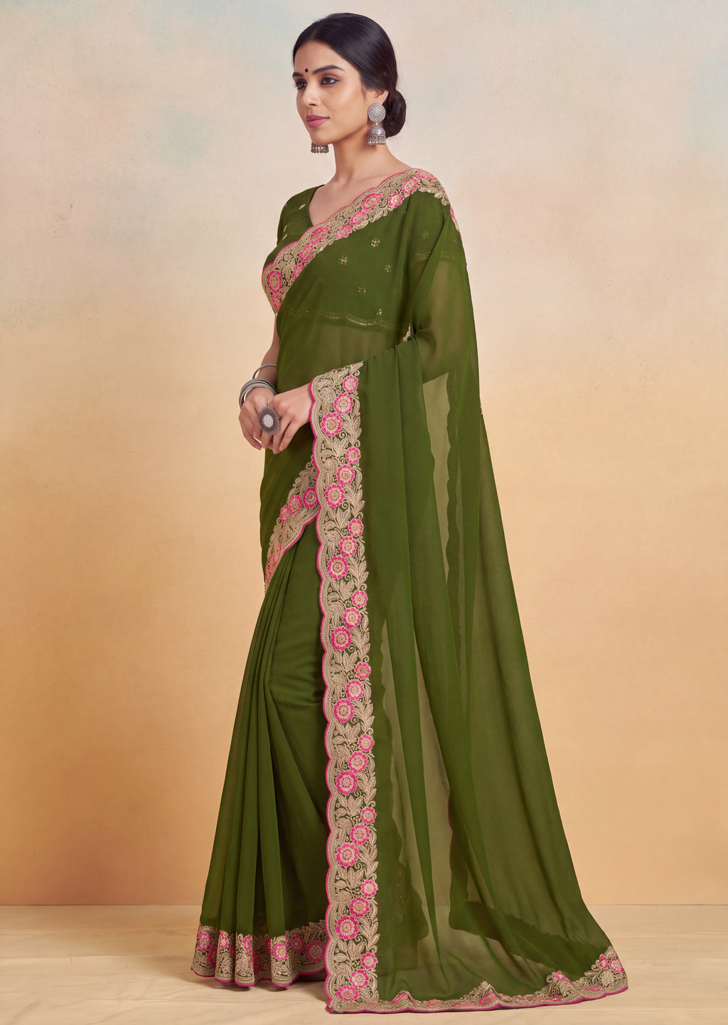 Floral Embroidered Cutwork Elegant Georgette Saree
