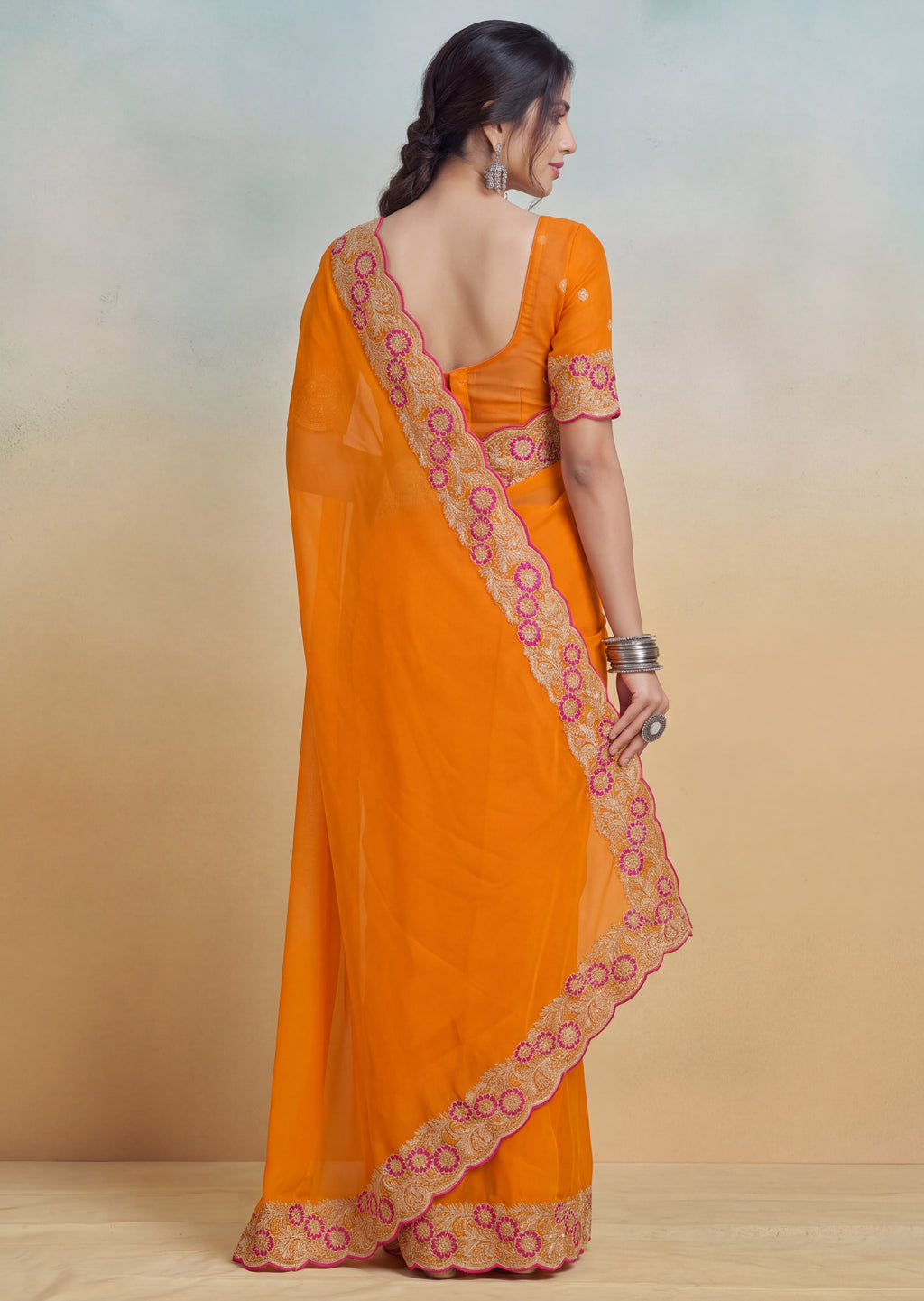 Floral Embroidered Cutwork Elegant Georgette Saree