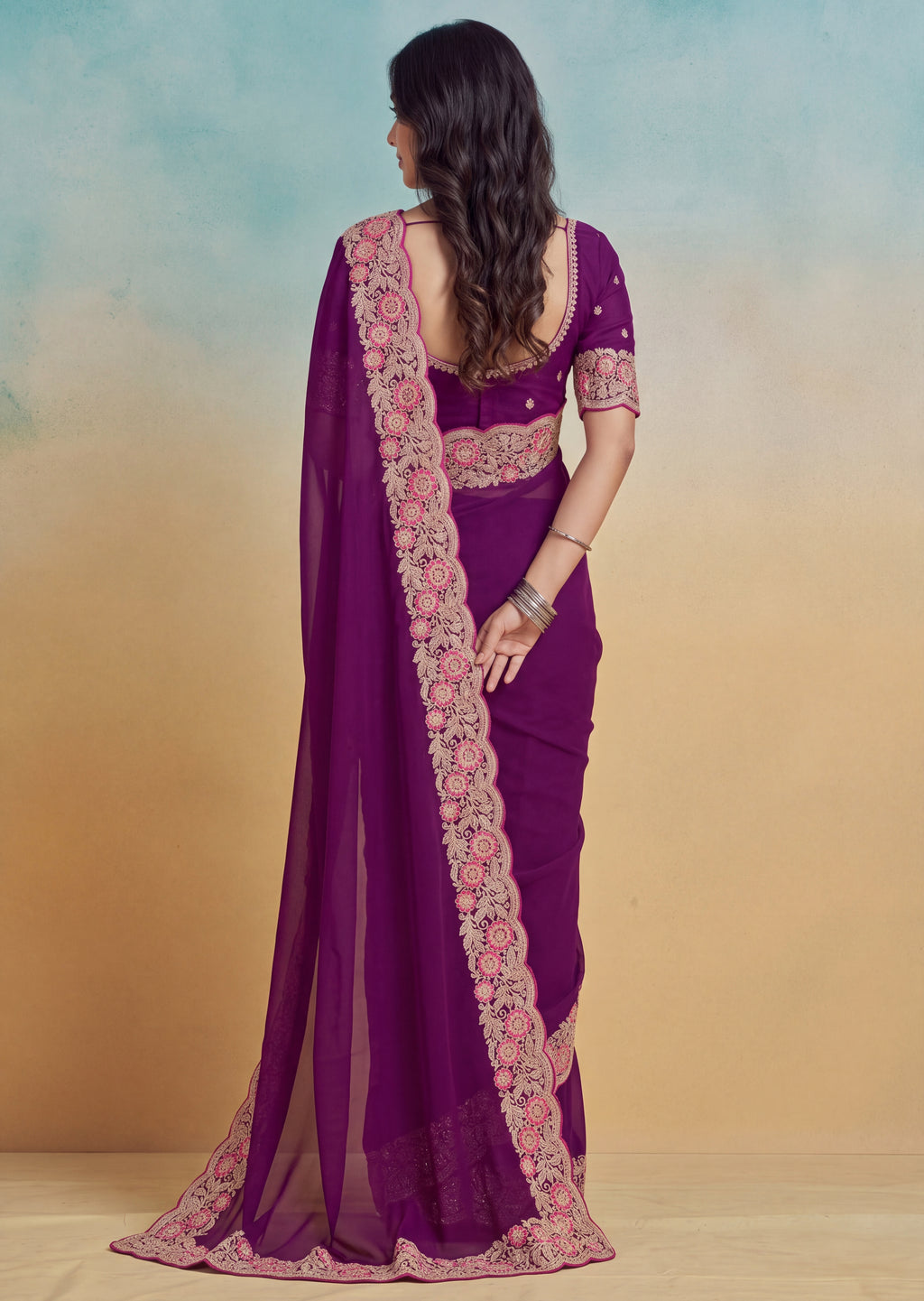 Floral Embroidered Cutwork Elegant Georgette Saree