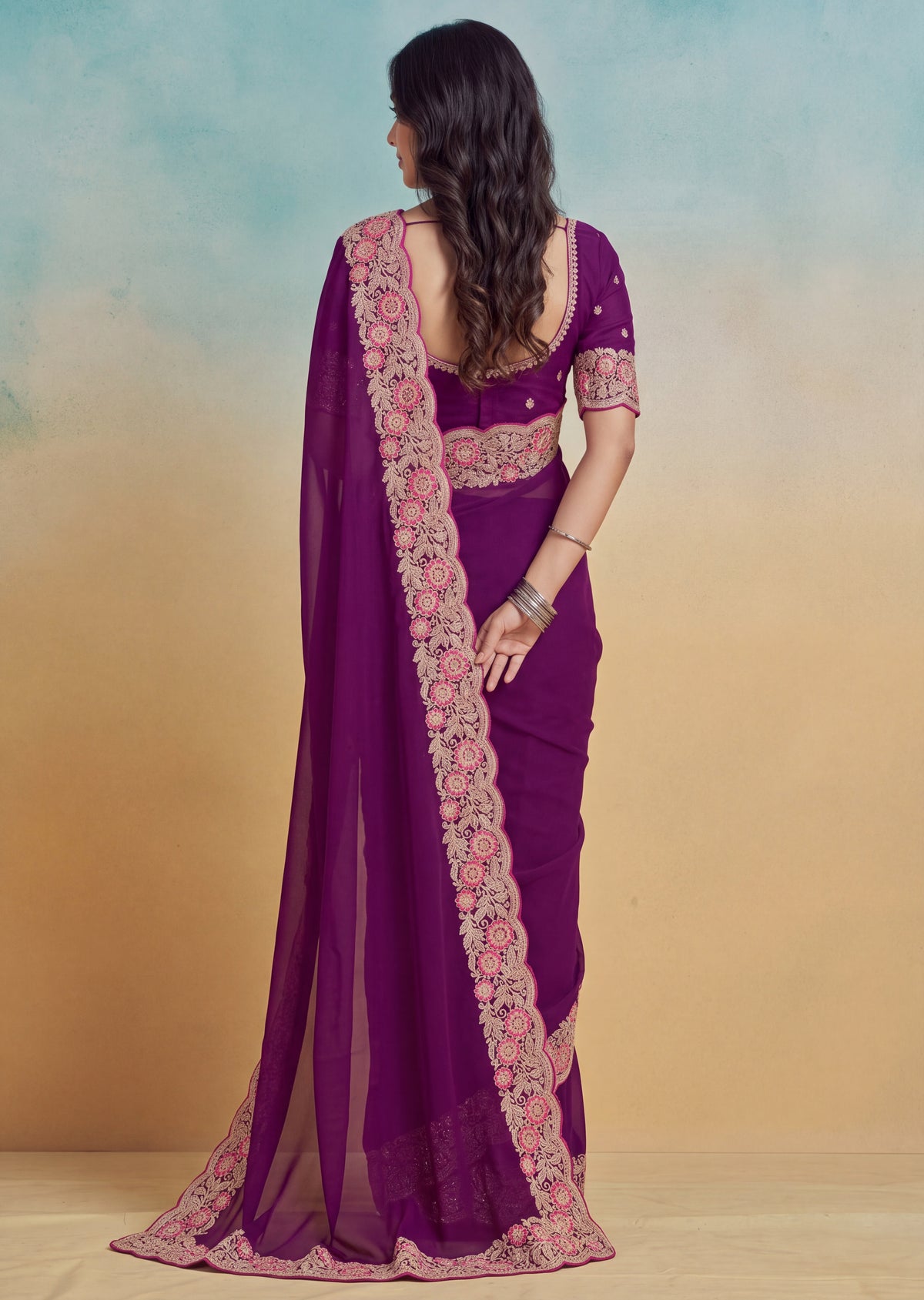 Floral Embroidered Cutwork Elegant Georgette Saree