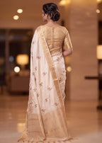 Cream Pure Aasami Silk Saree with Gold Border