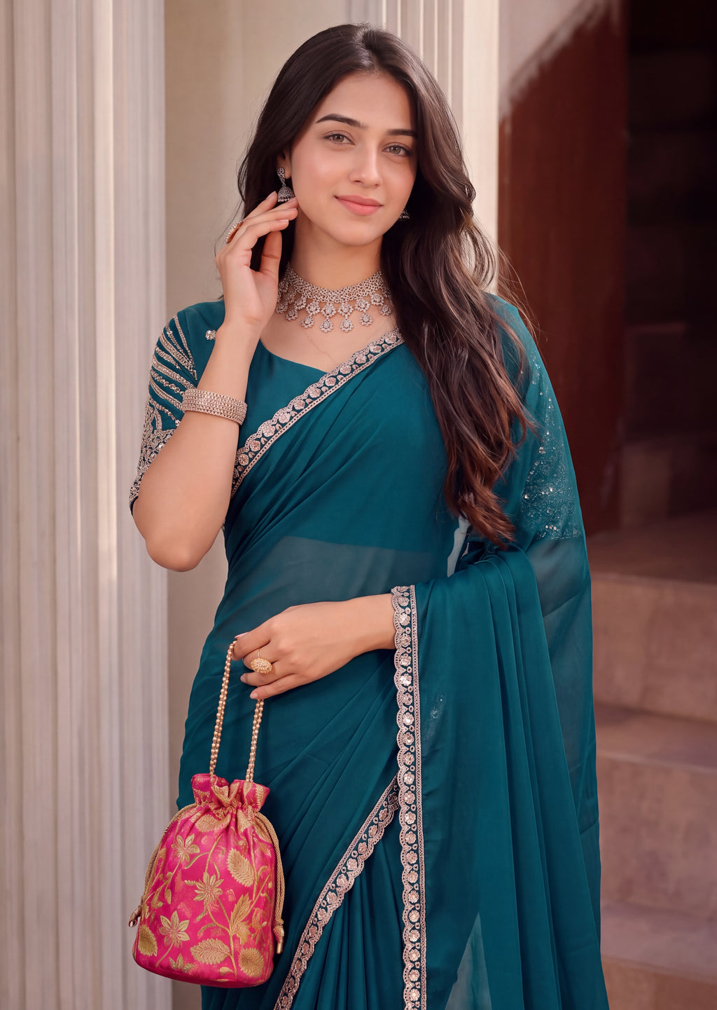 Scalloped Floral Elegant Rangoli Saree