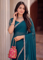 Scalloped Floral Elegant Rangoli Saree