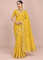 Floral Embroidery Elegant Tissue Silk Saree