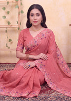 Floral Embroidery Two-Tone Crunchy Tissue Saree