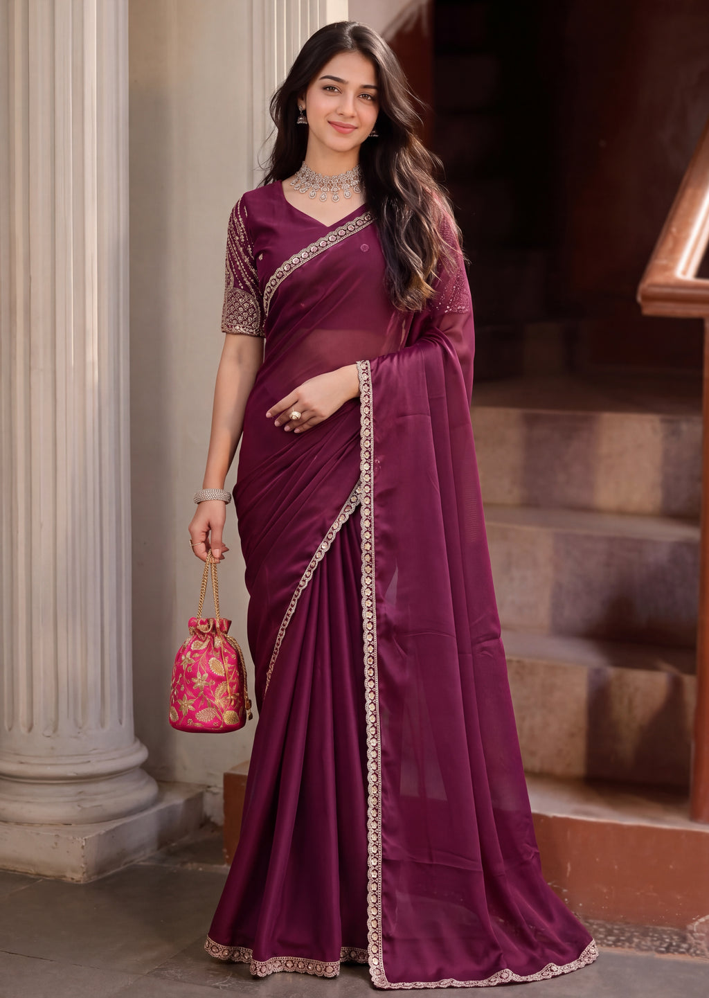 Scalloped Floral Elegant Rangoli Saree
