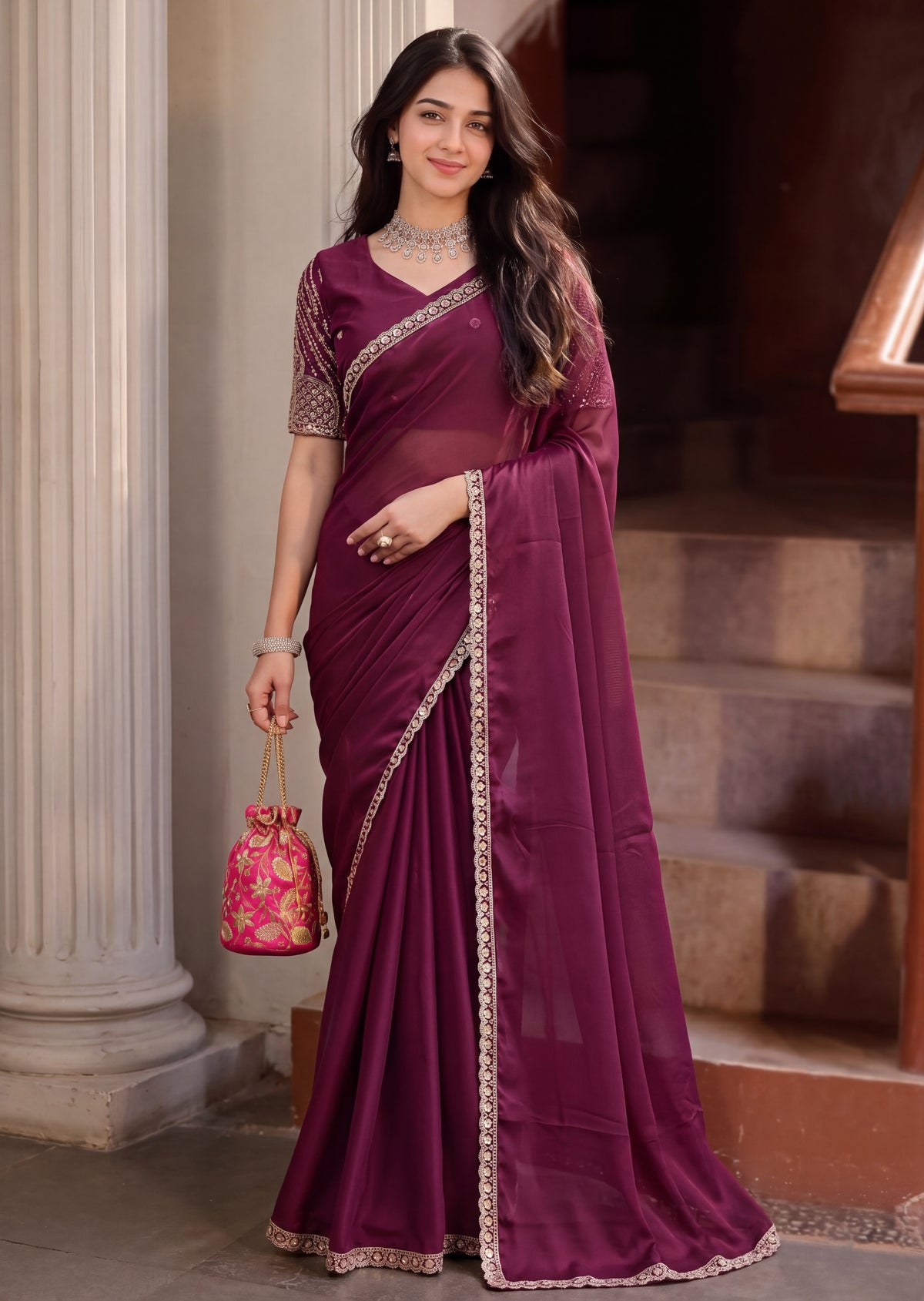 Scalloped Floral Elegant Rangoli Saree