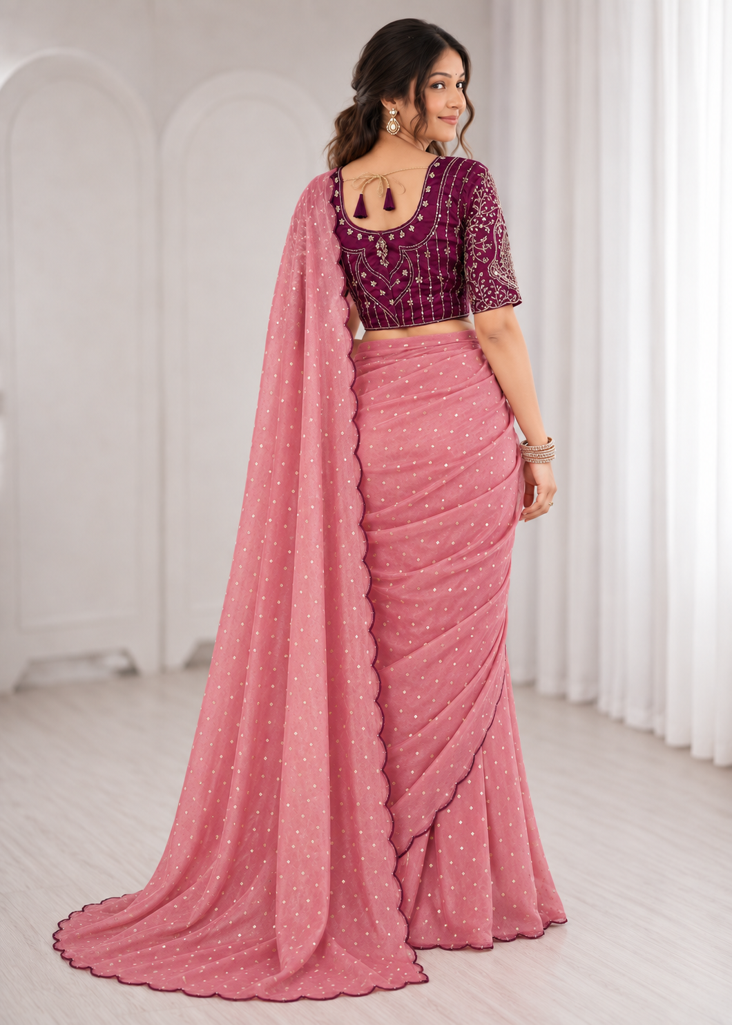 Embroidered Heavy Blouse Premium Chiffon Silk Saree