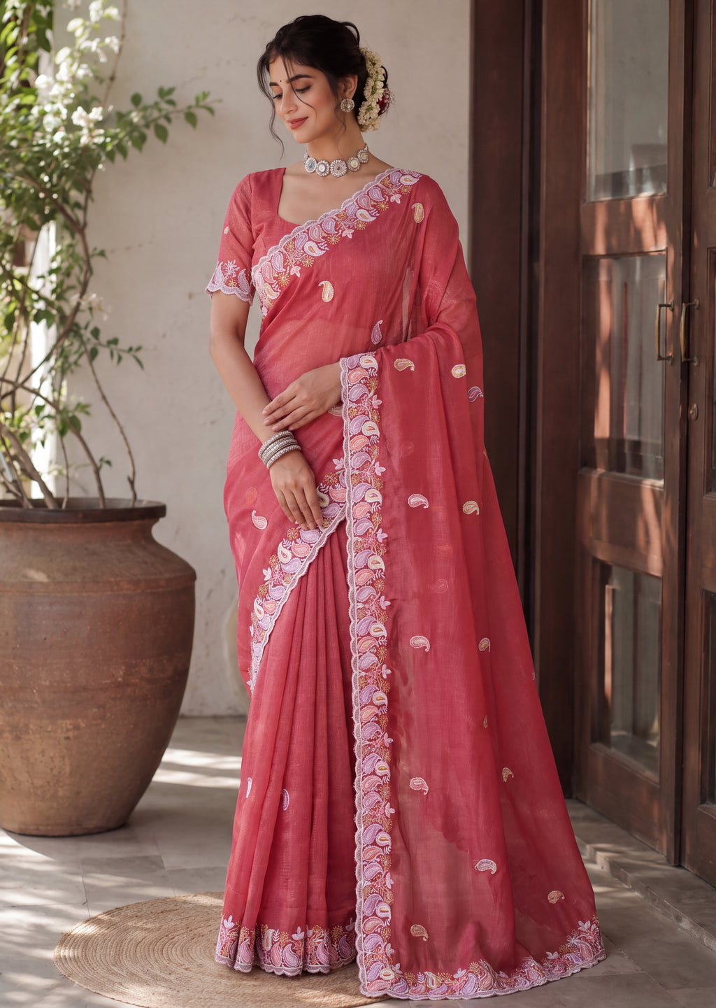 Designer Two-Tone Crunchy Tissue Saree