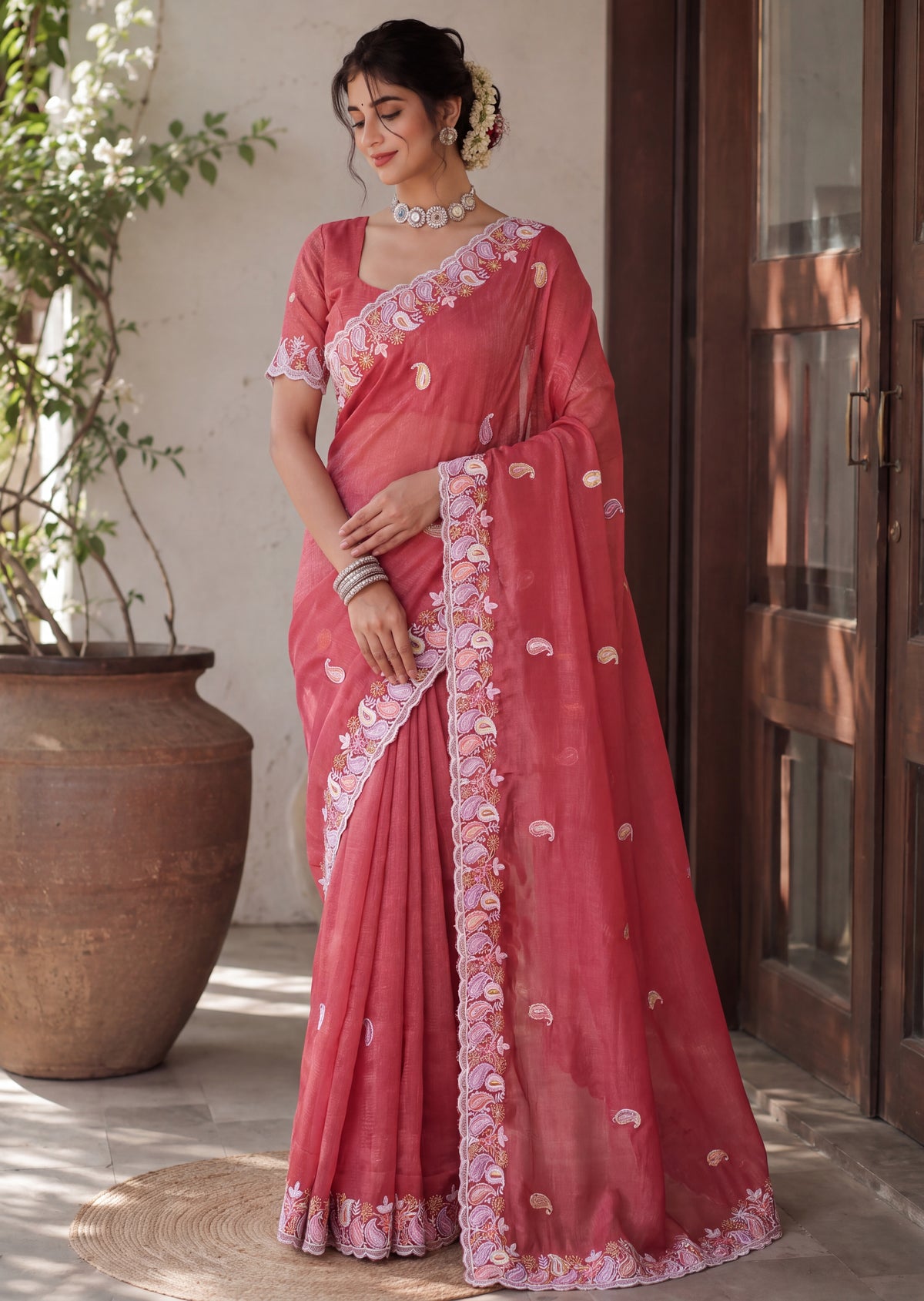 Designer Two-Tone Crunchy Tissue Saree