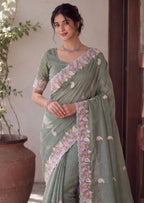 Designer Two-Tone Crunchy Tissue Saree