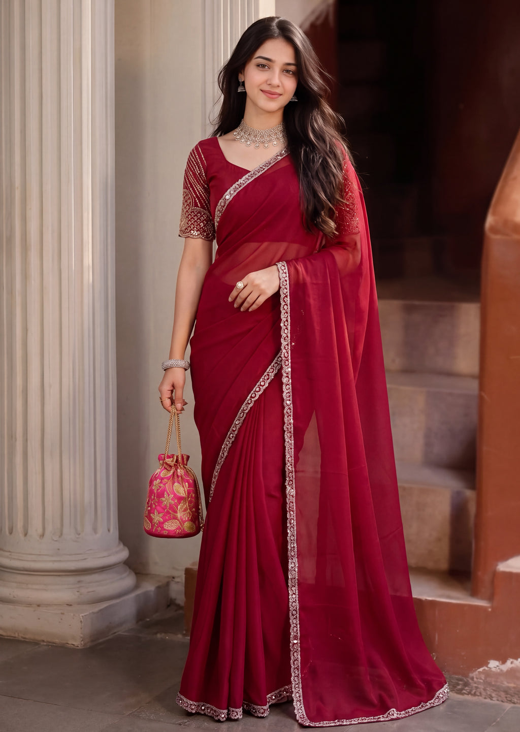 Scalloped Floral Elegant Rangoli Saree
