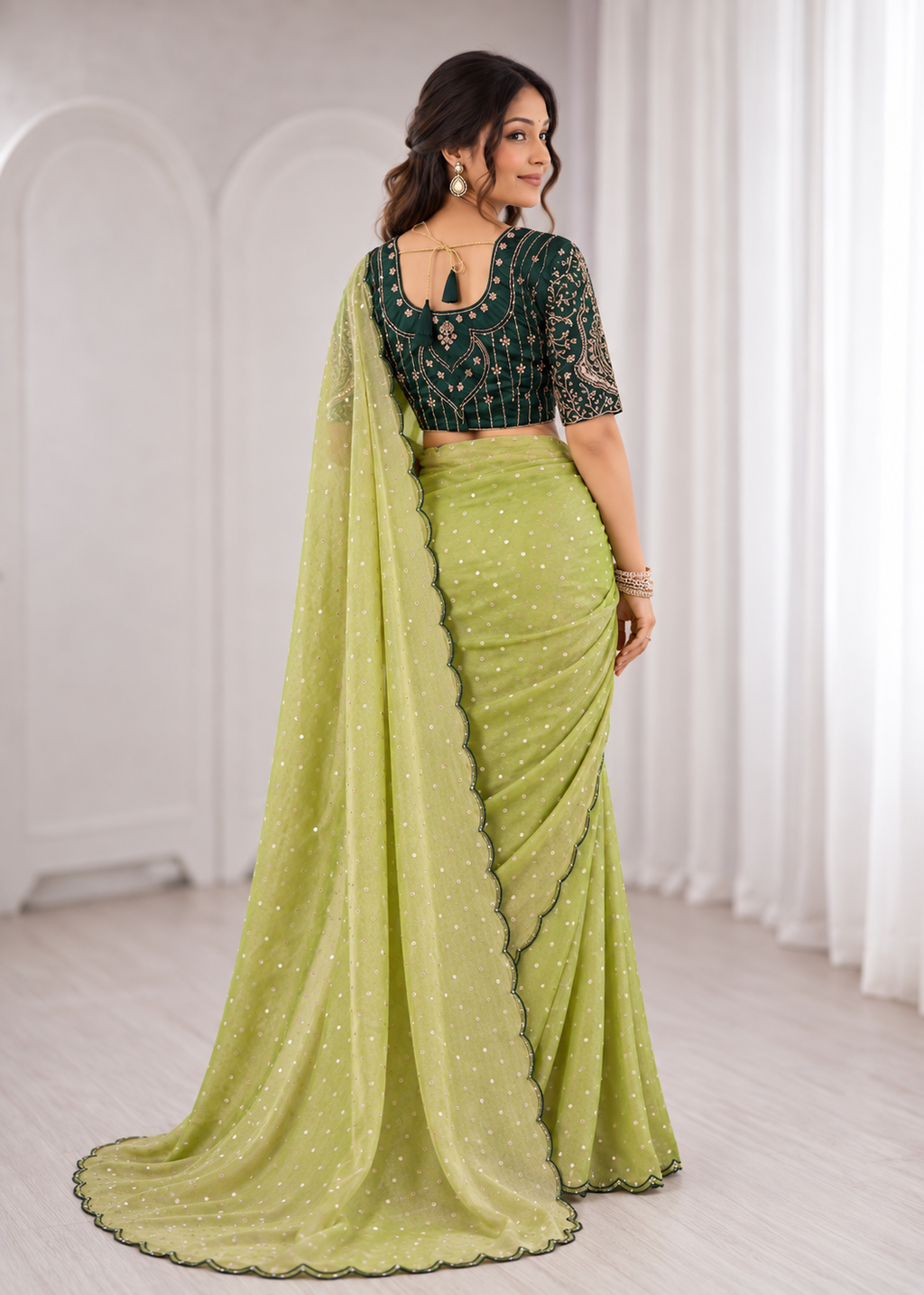 Embroidered Heavy Blouse Premium Chiffon Silk Saree