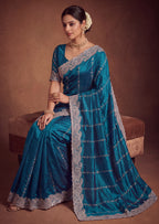 Royal Satin Striped Embroidery Designer Saree