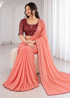 Embroidered Heavy Blouse Premium Chiffon Silk Saree